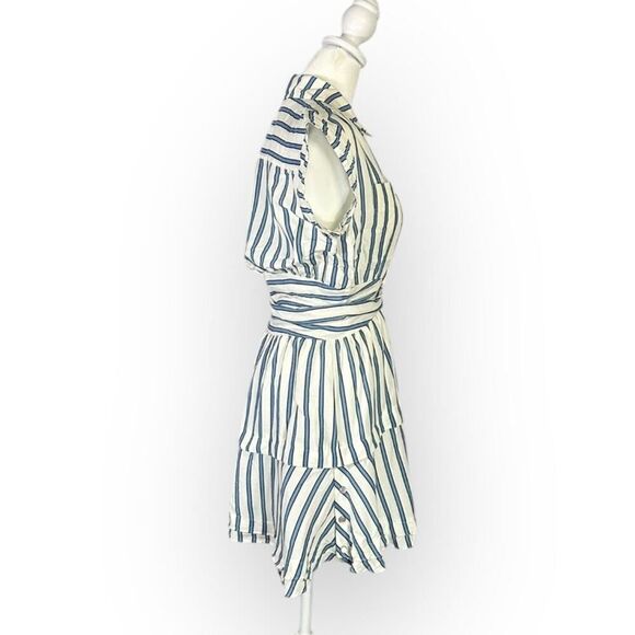 Derek Lam 10 Crosby Shirt Dress Women's 6‎ White Blue  Striped Tie Waist Mini - Picture 6 of 15